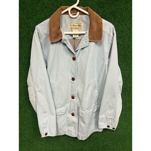 Women's LL Bean Baby Blue & Brown Barn Coat Sz XL Button Up